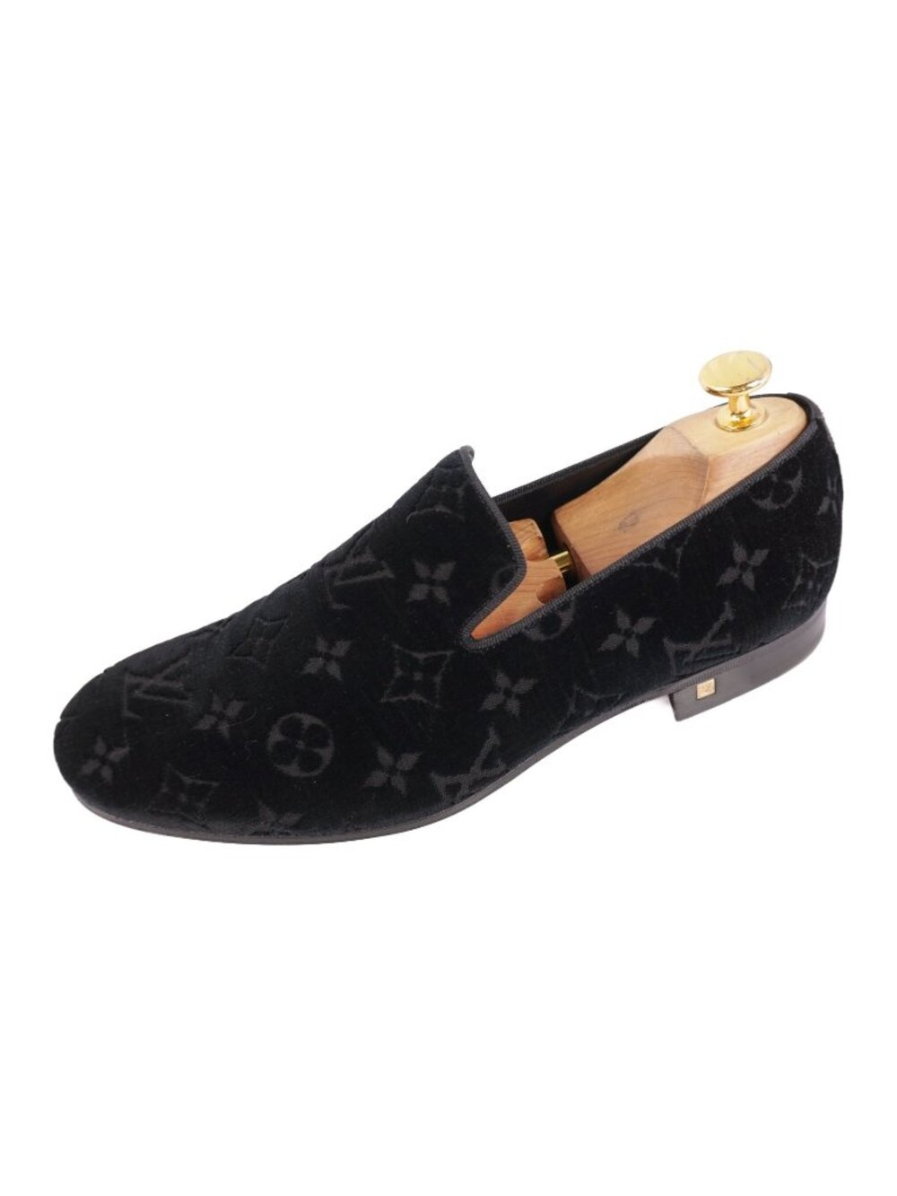 Louis Vuitton Loafers Slip-on Monogram Shoes Velour Black 6